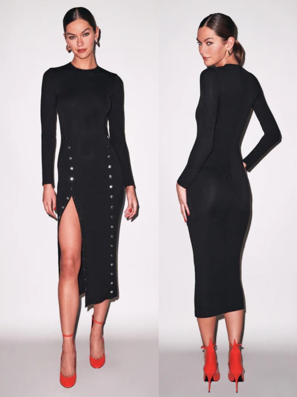 Fleur Du Mal Undo Me Long Sleeve Black Midi Jersey Dress size Large